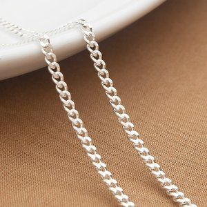 Real 925 Sterling Silver Curb Chain 3mm by 22 inches, High Quality Made in Italy